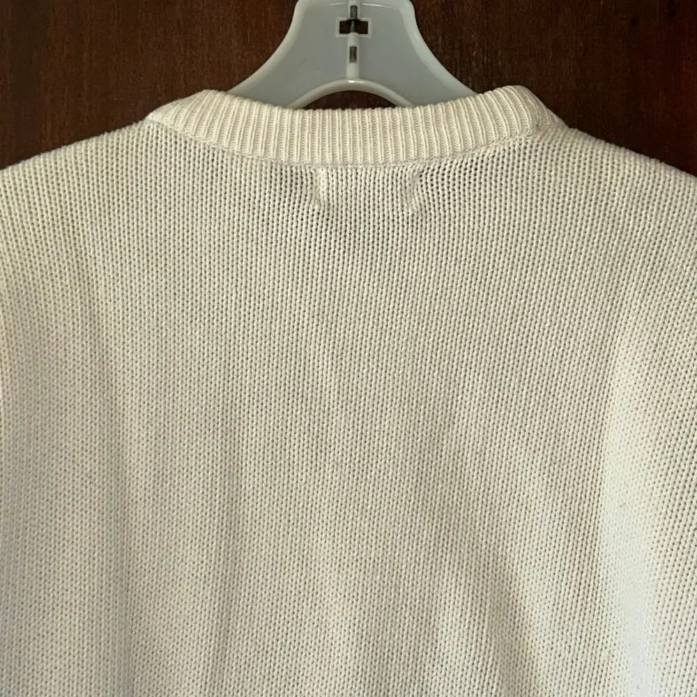 Vtg Izod Sweater Pull Over Embroidered Golf Clubs 100% Cotton Knit Cream Large